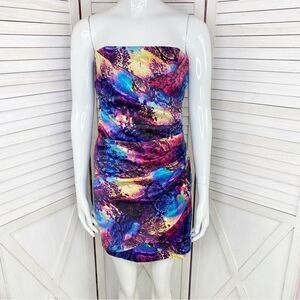 Vtg Speechless Satin Multicolor Snakeskin Print Strapless Mini Dress Juniors 5